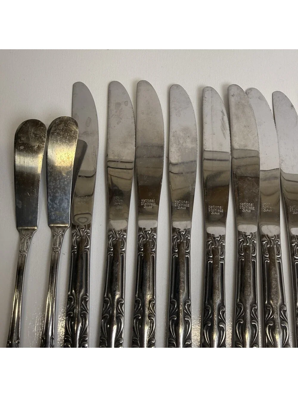National Stainless Flatware Dinner Butter Knives Japan Medford Vintage Silver